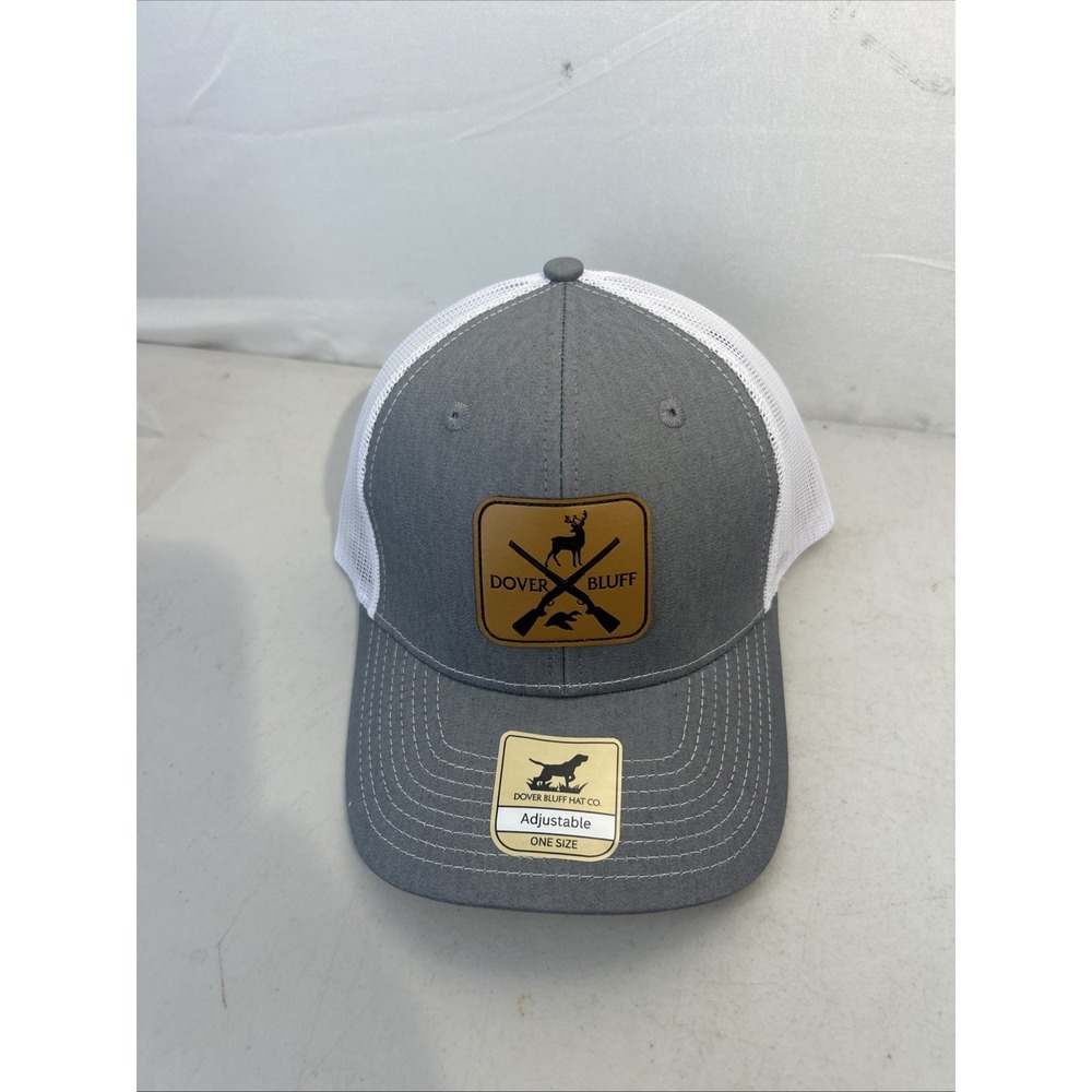 Dover Bluff Hunting Hat Gray - Leather Deer Duck Patch Mesh Snapback Cap